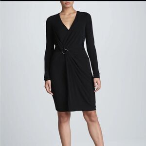 NWT Halston Heritage Wrap Dress Navy Blue Long Sleeves Shift Size 2